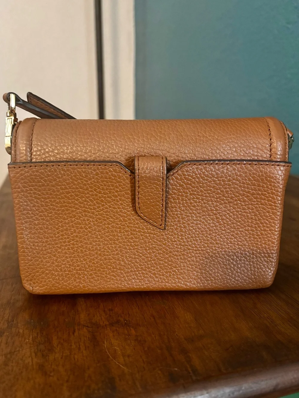 Authentic Michael Kors Brown Pebbled Leather Crossbody Wallet